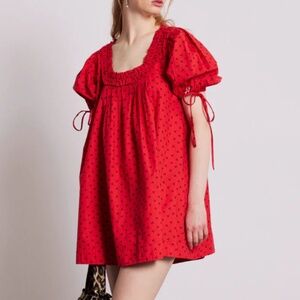 Damson Madder Jemima ruffle mini dress - red cherry print